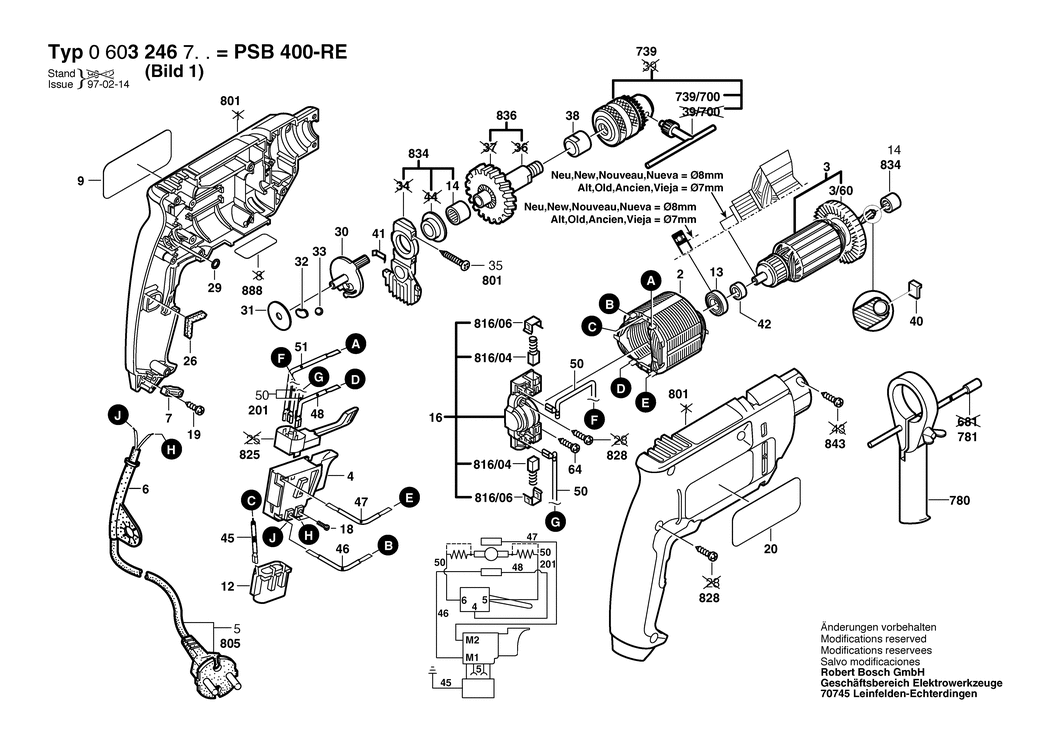 Bosch PSB 400 RE / 0603246703 / EU 220 Volt Spare Parts