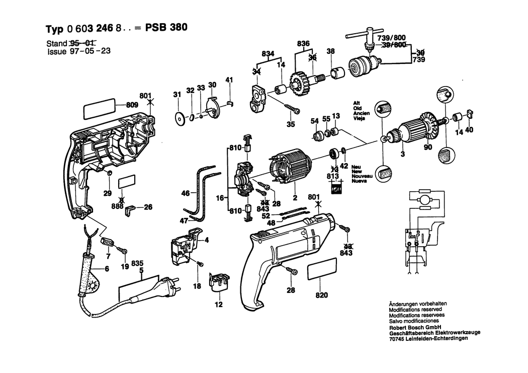 Bosch PSB 380 / 0603246842 / GB 240 Volt Spare Parts