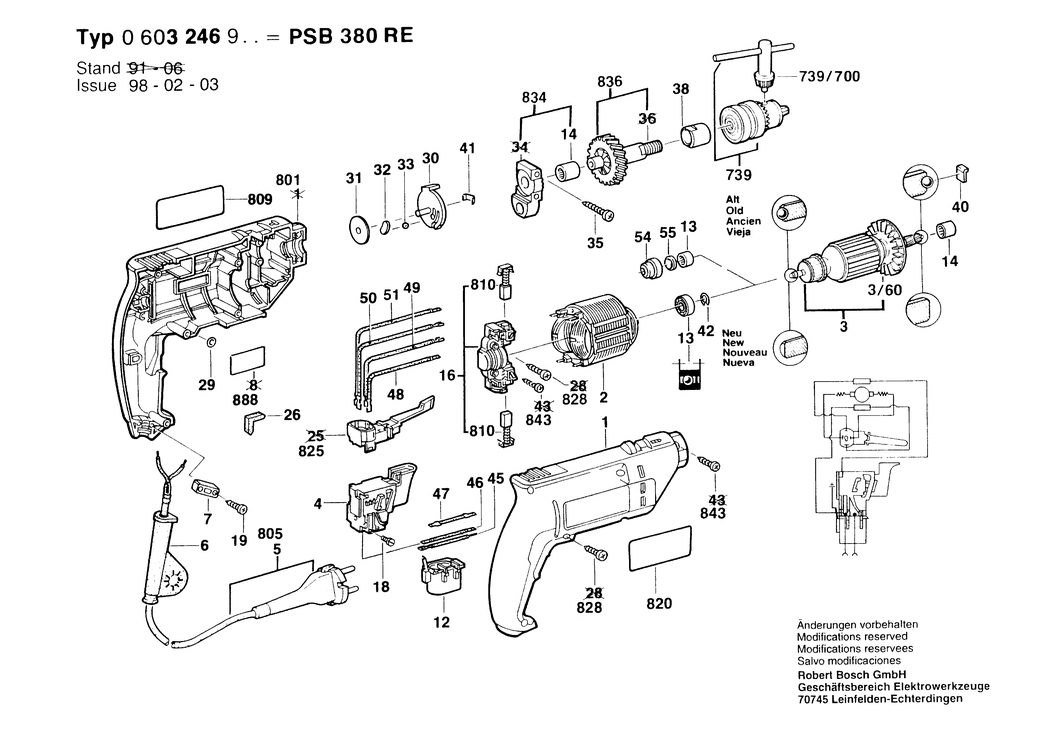 Bosch PSB 380 RE / 0603246903 / EU 220 Volt Spare Parts