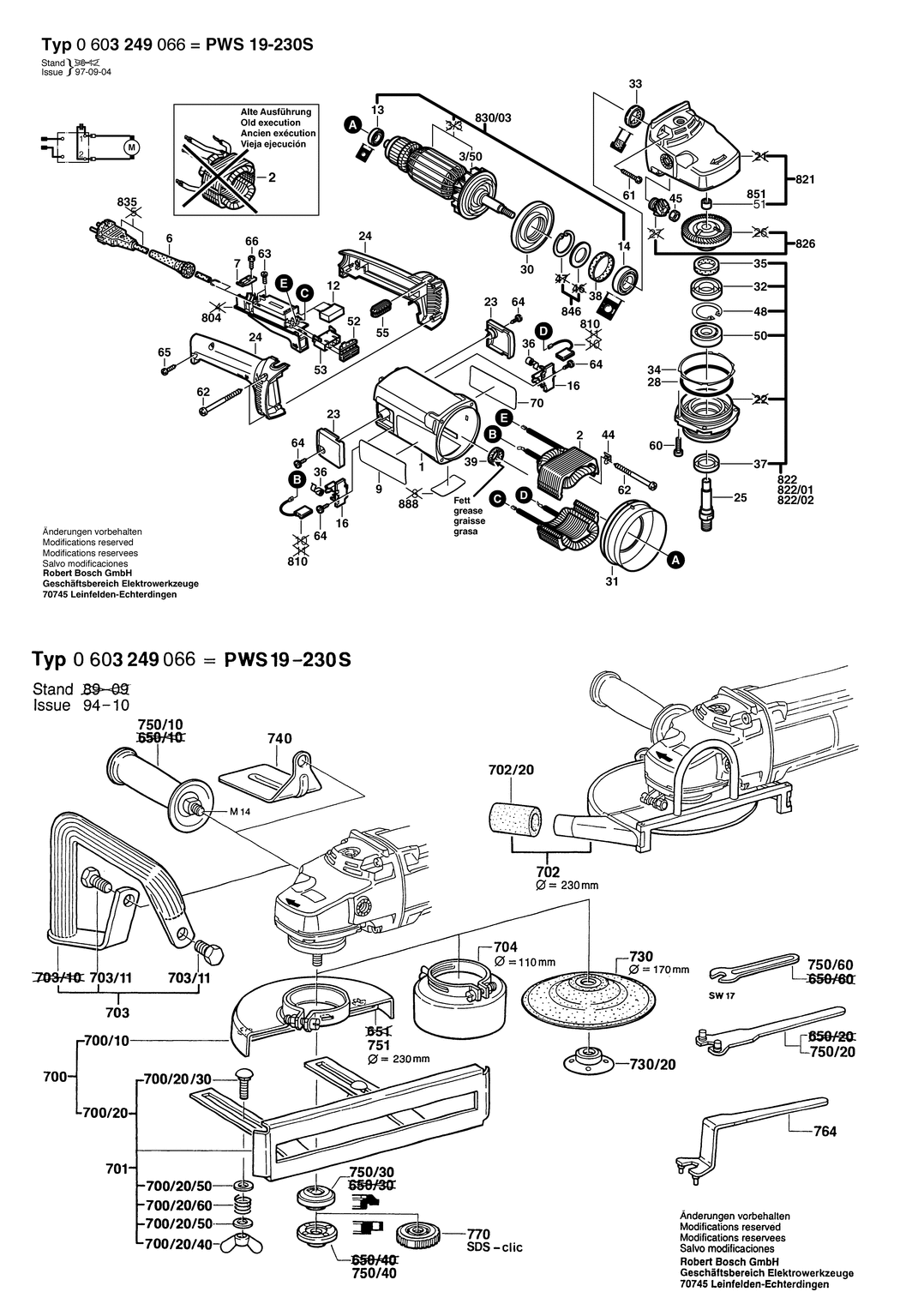 Bosch PWS 19-230 / 0603249066 / F 230 Volt Spare Parts