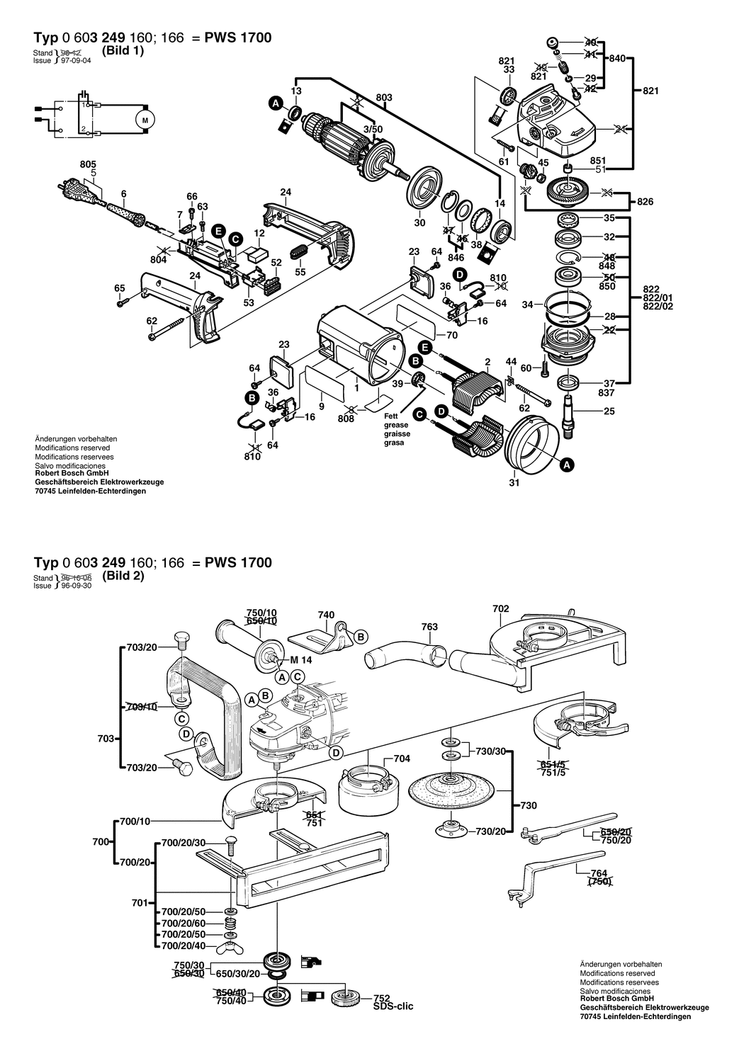 Bosch PWS 20-230 / 0603249166 / F 230 Volt Spare Parts