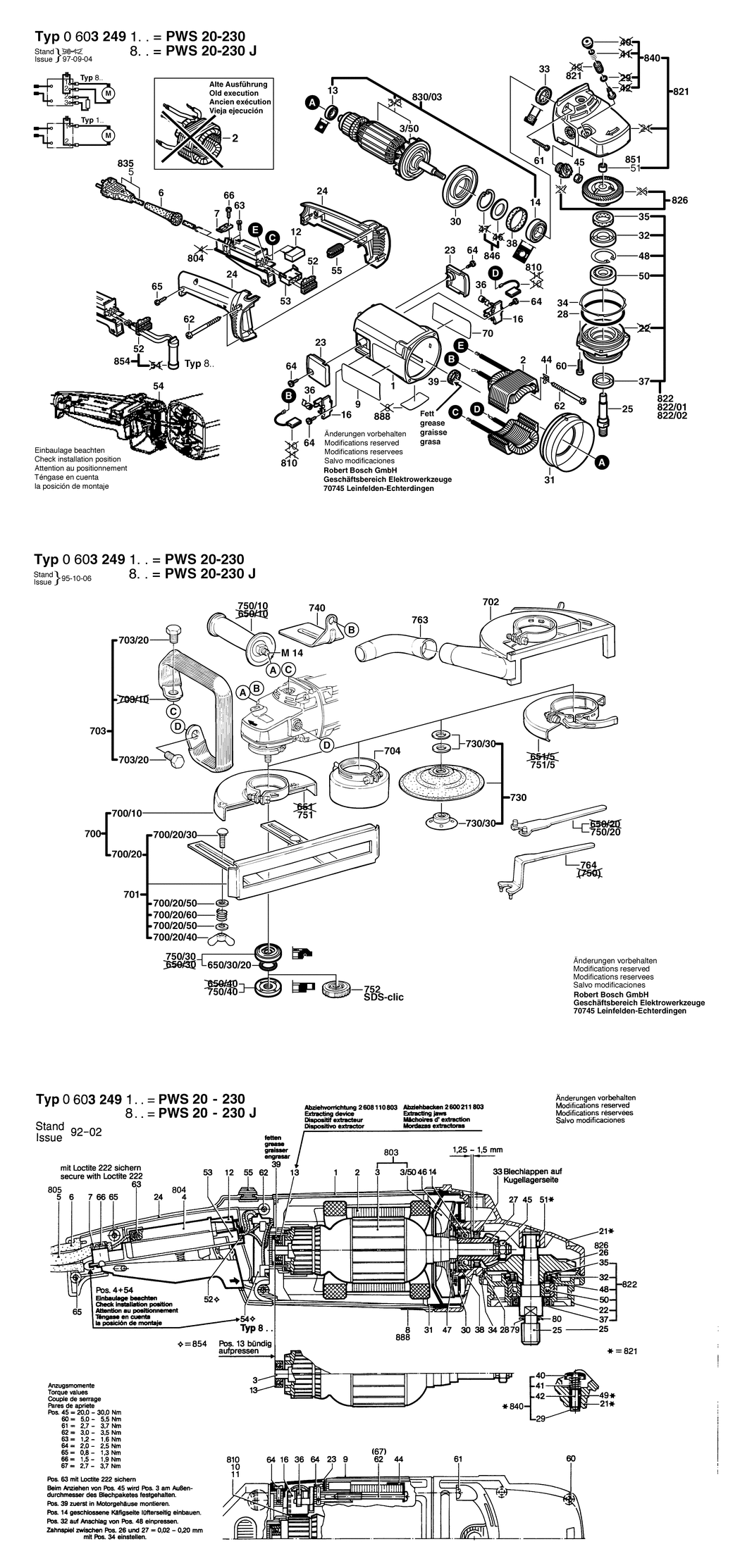 Bosch PWS 20-230 / 0603249832 / CH 230 Volt Spare Parts