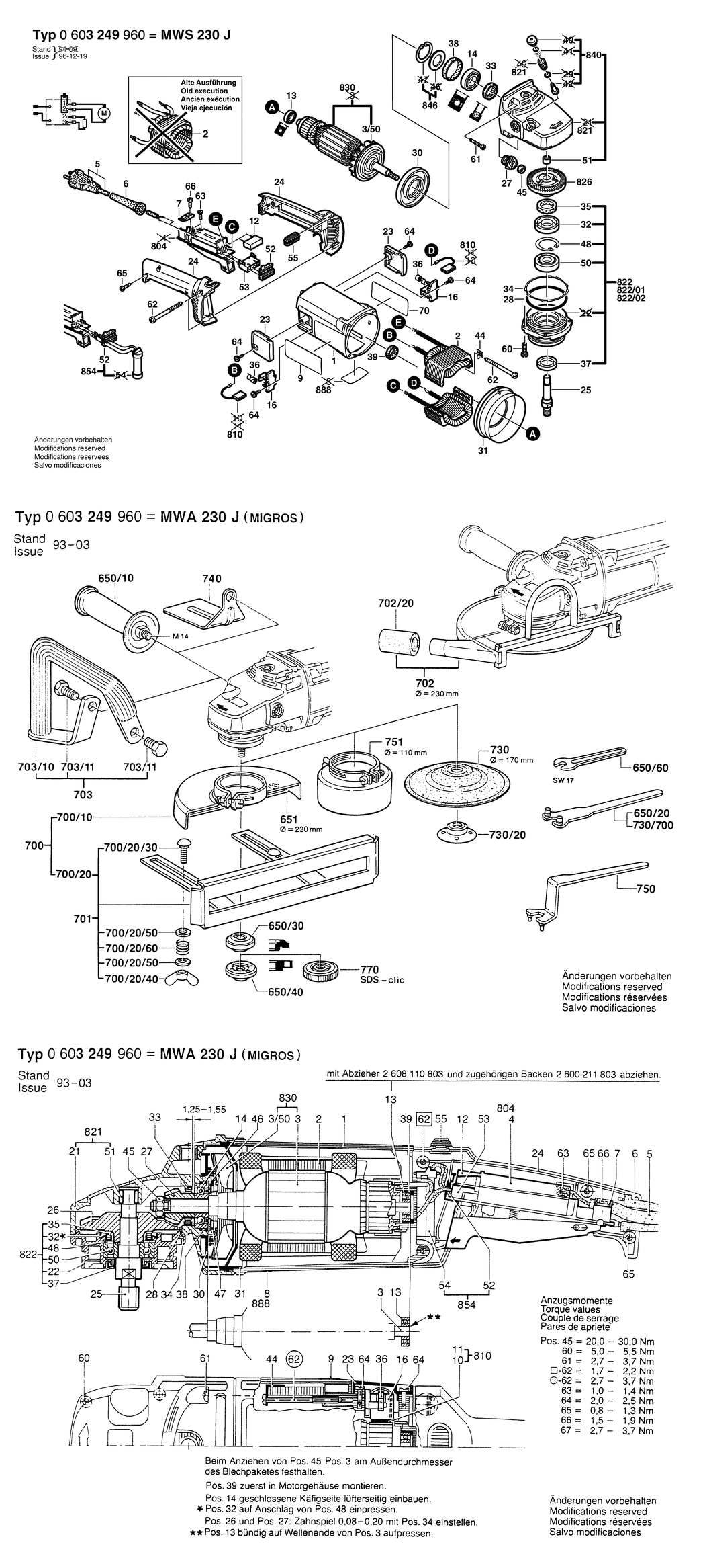 Bosch MWA 230 J / 0603249960 / CH 220 Volt Spare Parts