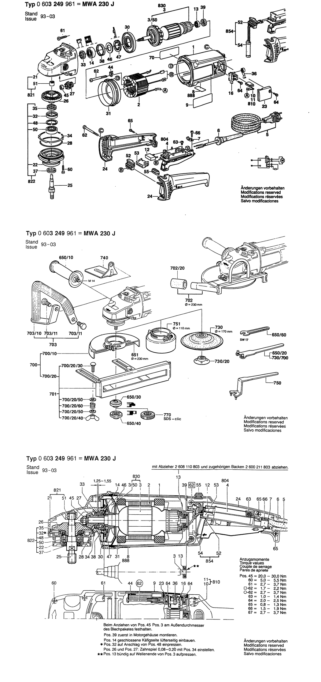 Bosch MWA 230 J / 0603249961 / CH 230 Volt Spare Parts