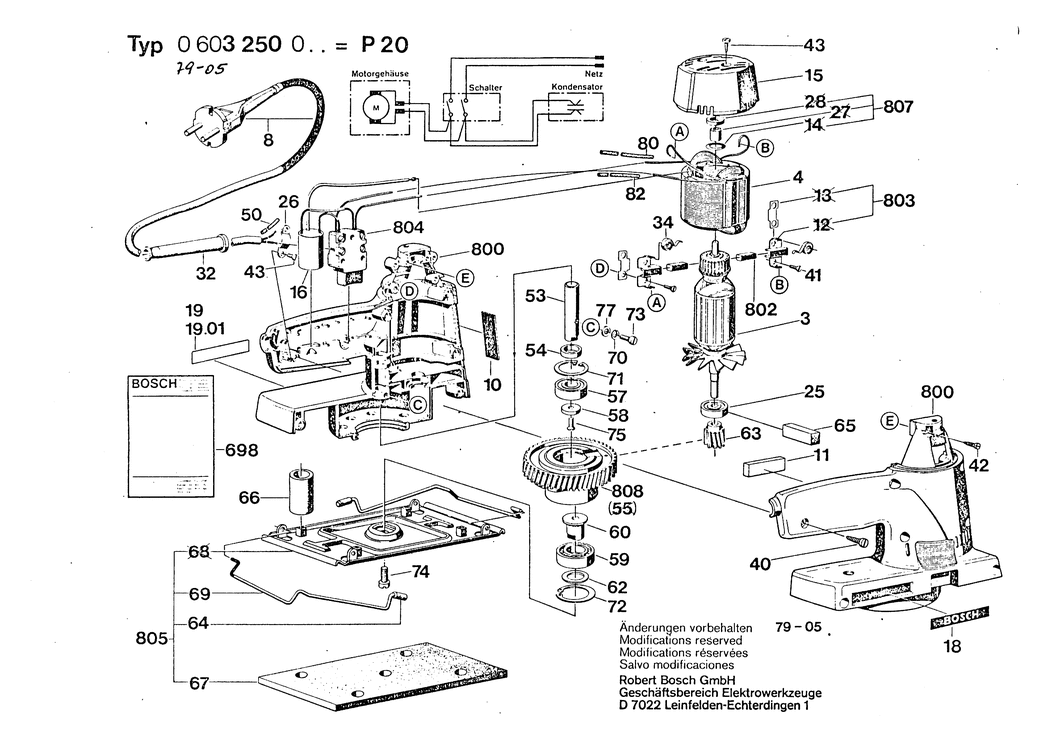 Bosch P 20 / 0603250001 / EU 110 Volt Spare Parts