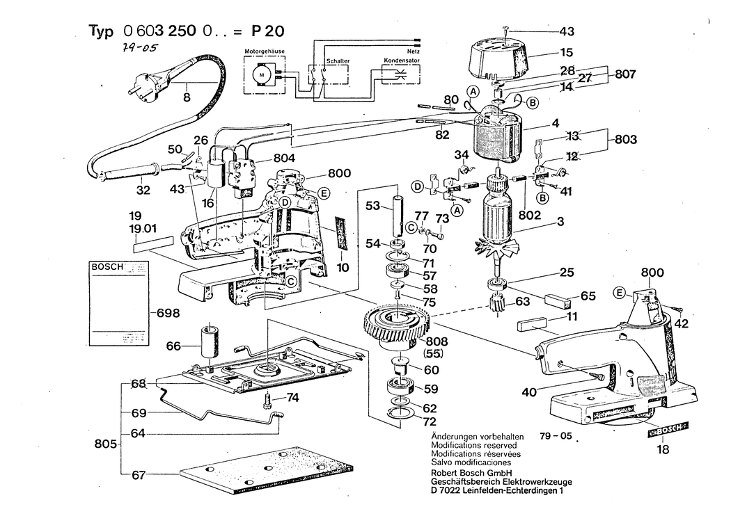 Bosch P 20 / 0603250060 / DK 220 Volt Spare Parts