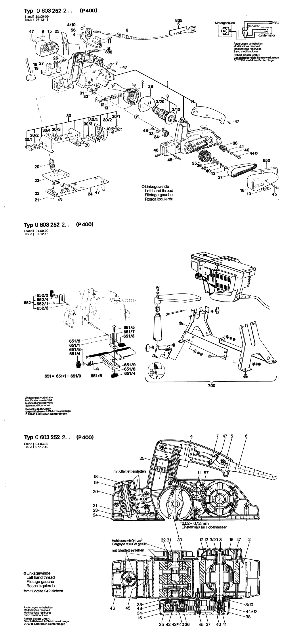 Bosch P 400 / 0603252203 / EU 220 Volt Spare Parts