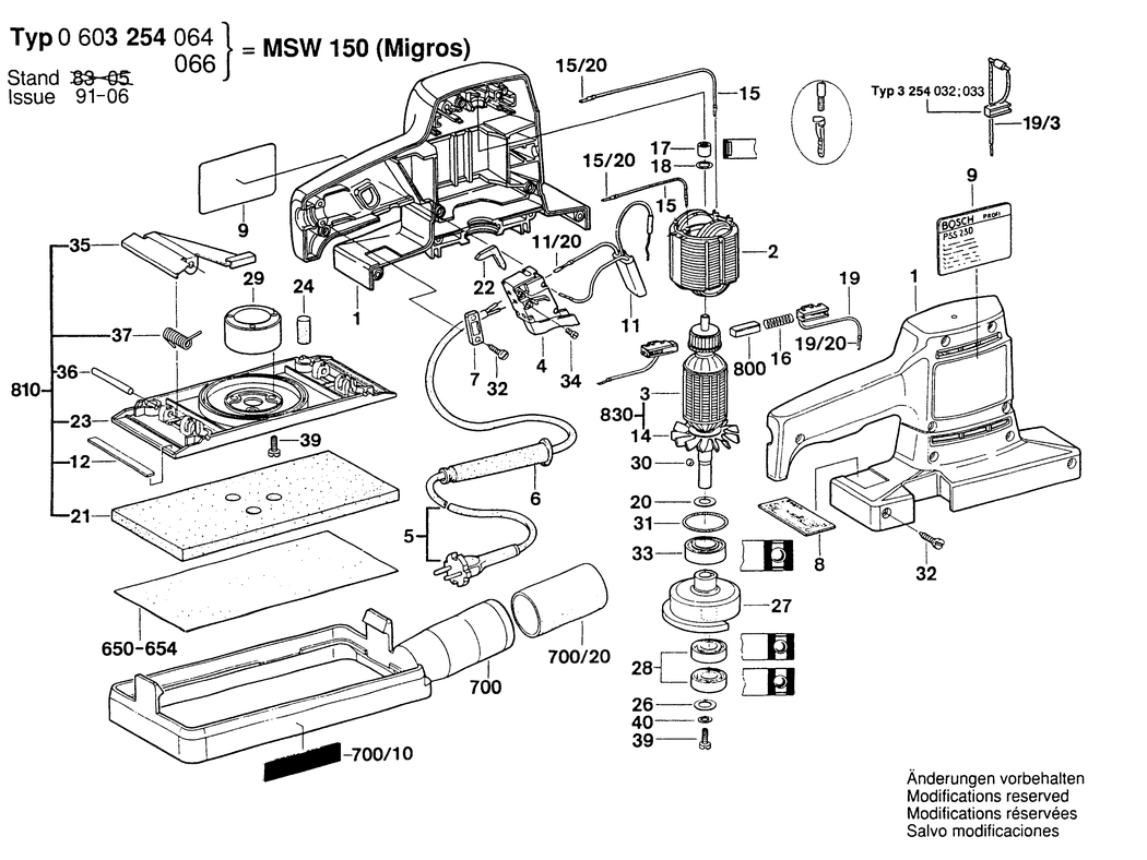 Bosch MSW 150 / 0603254064 / CH 220 Volt Spare Parts