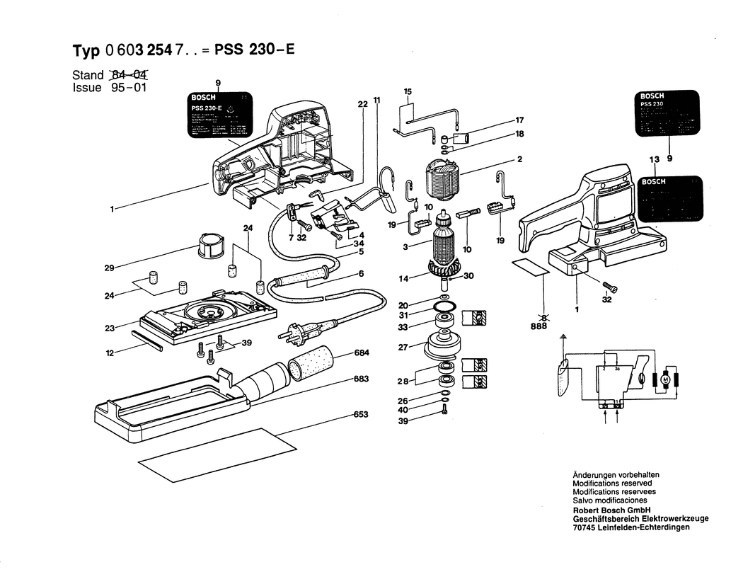 Bosch PSS 230 E / 0603254703 / EU 220 Volt Spare Parts