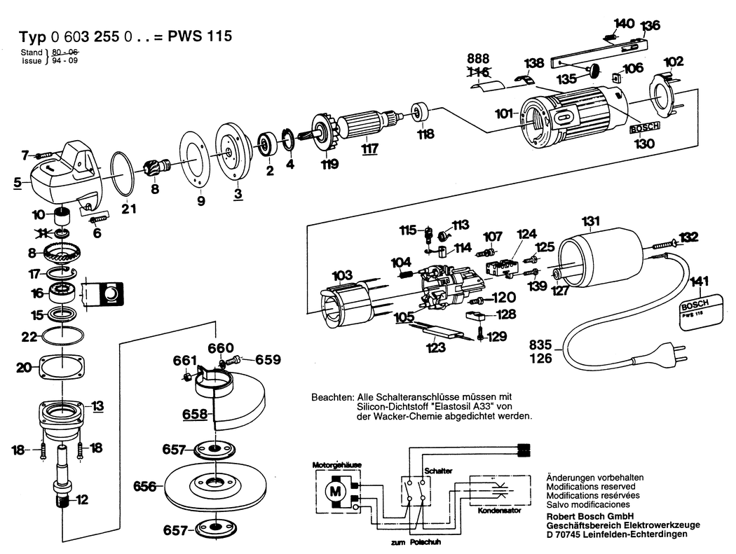 Bosch PWS 115 / 0603255003 / EU 220 Volt Spare Parts