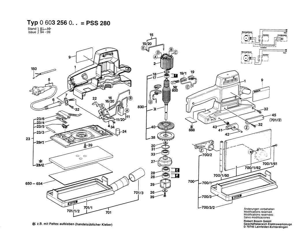 Bosch PSS 280 / 0603256003 / EU 220 Volt Spare Parts