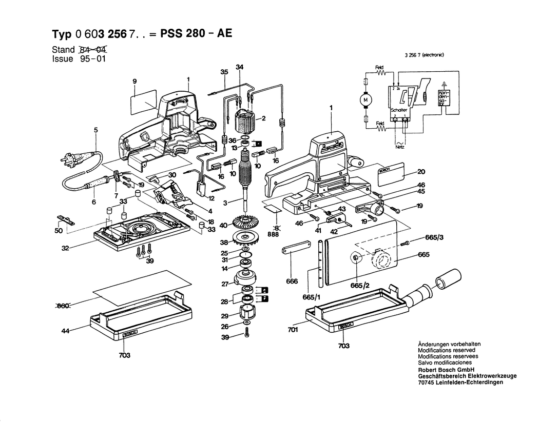 Bosch PSS 280 AE / 0603256703 / EU 220 Volt Spare Parts