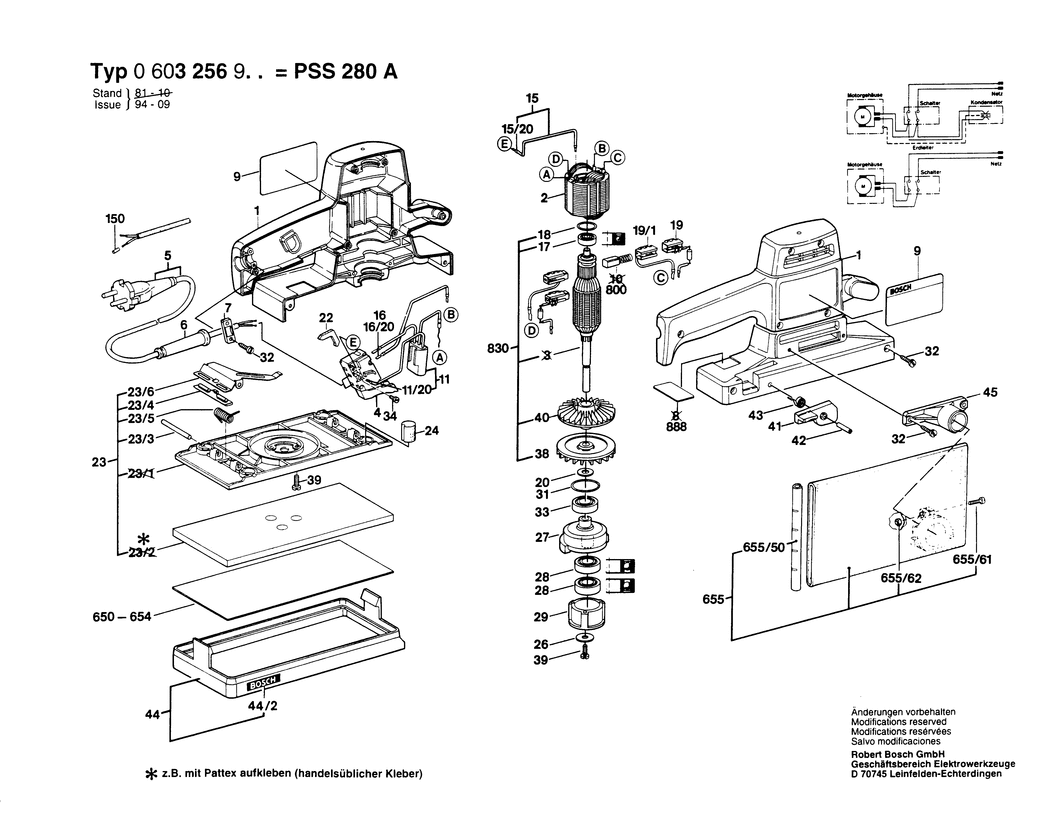 Bosch PSS 280 A / 0603256932 / CH 220 Volt Spare Parts