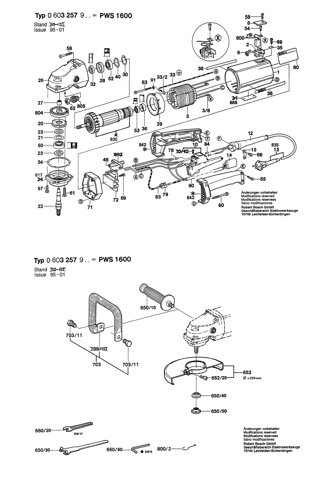 Bosch PWS 1600 / 0603257950 / I 220 Volt Spare Parts