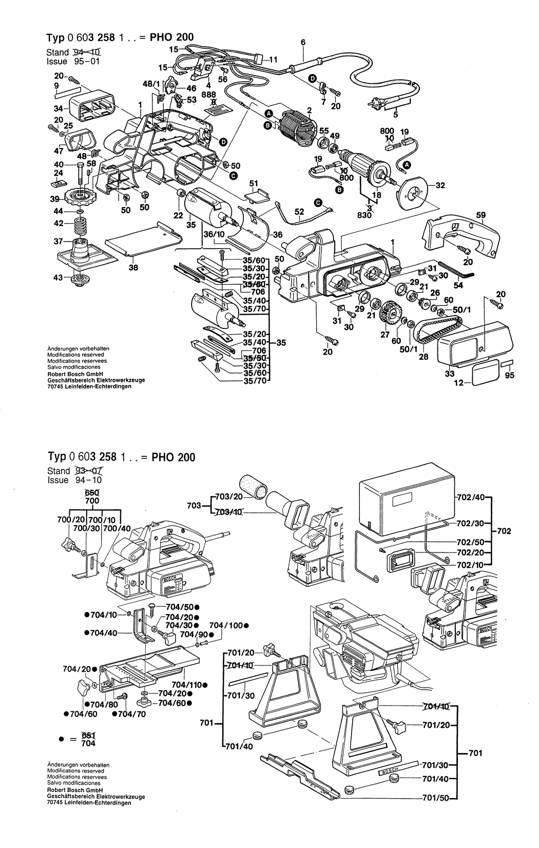 Bosch PHO 200 / 0603258132 / CH 220 Volt Spare Parts