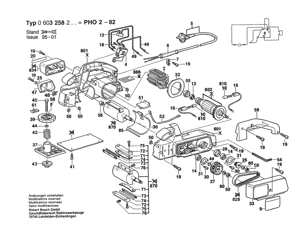 Bosch PHO 2-82 / 0603258232 / CH 220 Volt Spare Parts