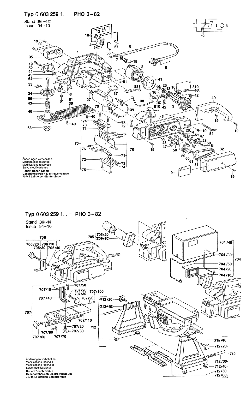 Bosch PHO 3-82 / 0603259132 / CH 220 Volt Spare Parts