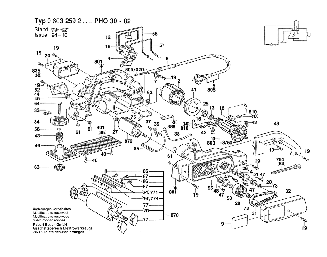 Bosch PHO 30-82 / 0603259232 / CH 230 Volt Spare Parts