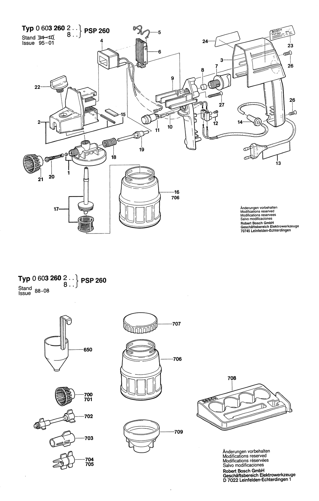 Bosch PSP 260 / 0603260203 / EU 220 Volt Spare Parts