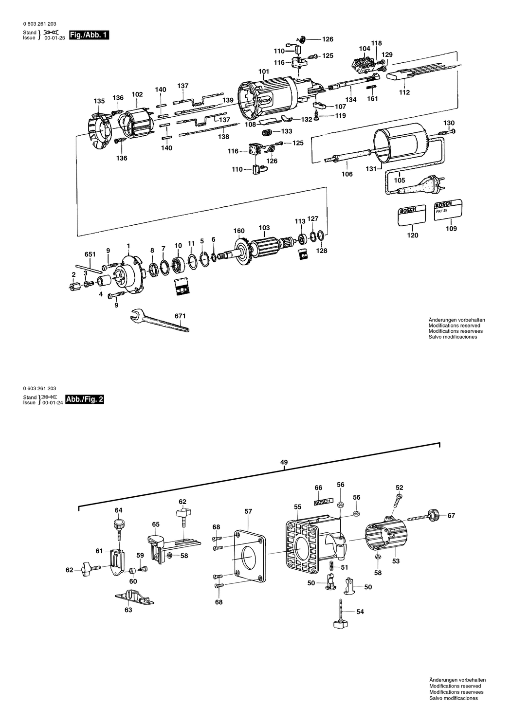 Bosch PKF 25 / 0603261232 / CH 220 Volt Spare Parts