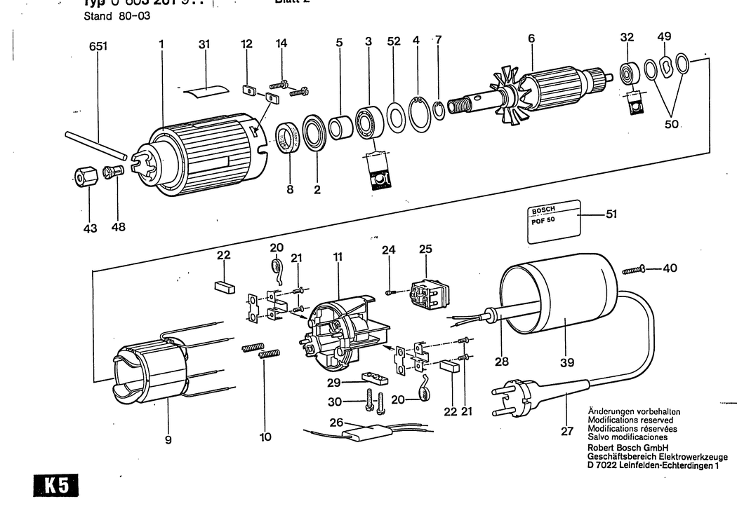 Bosch POF 50 / 0603261903 / EU 220 Volt Spare Parts