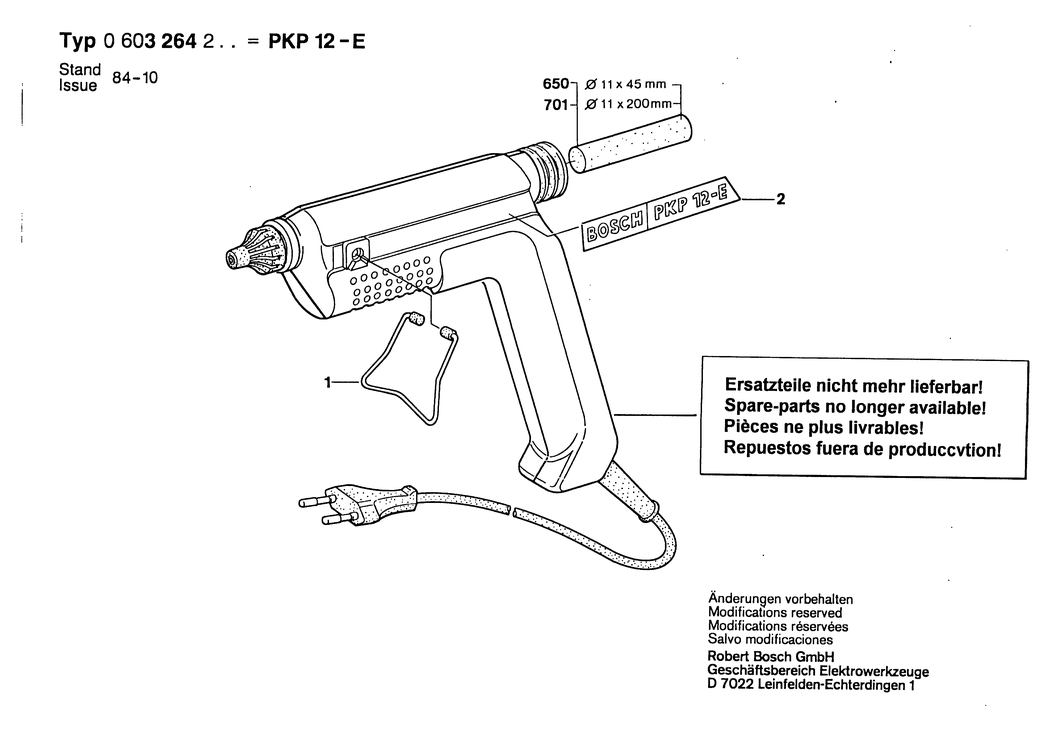 Bosch PKP 12 E / 0603264248 / F 230 Volt Spare Parts