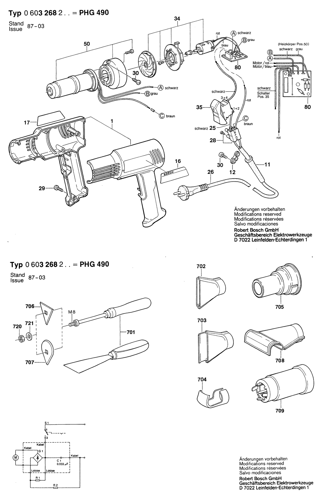 Bosch PHG 490 / 0603268203 / EU 220 Volt Spare Parts