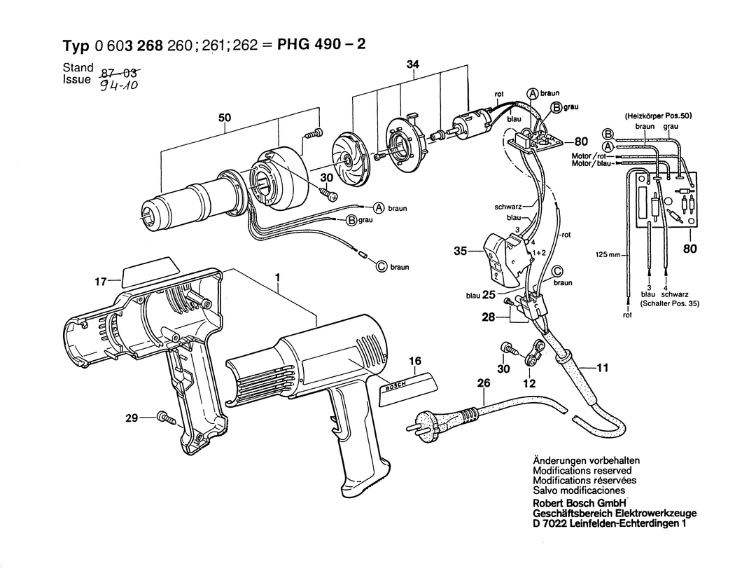 Bosch PHG 490-2 / 0603268260 / EU 230 Volt Spare Parts