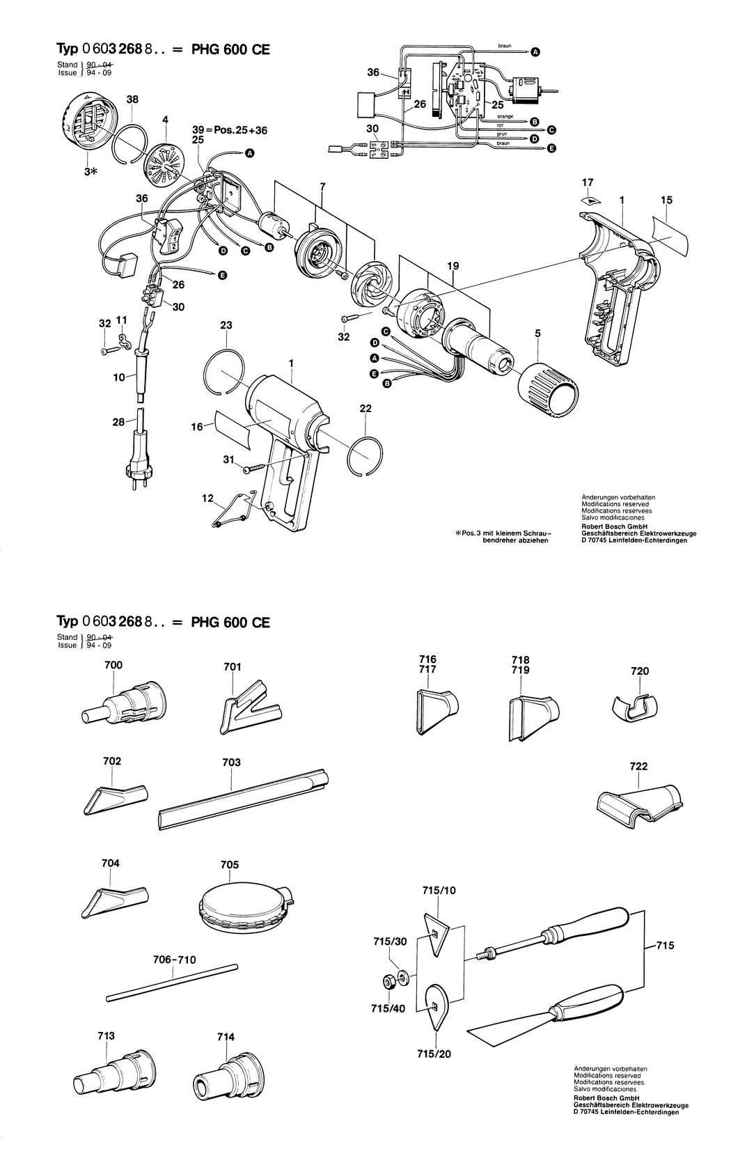 Bosch PHG 600 CE / 0603268803 / EU 220 Volt Spare Parts