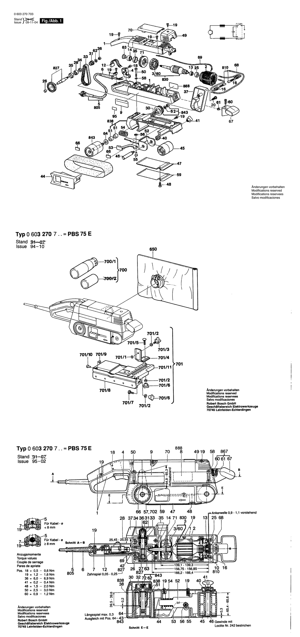 Bosch PBS 75 E / 0603270732 / CH 220 Volt Spare Parts