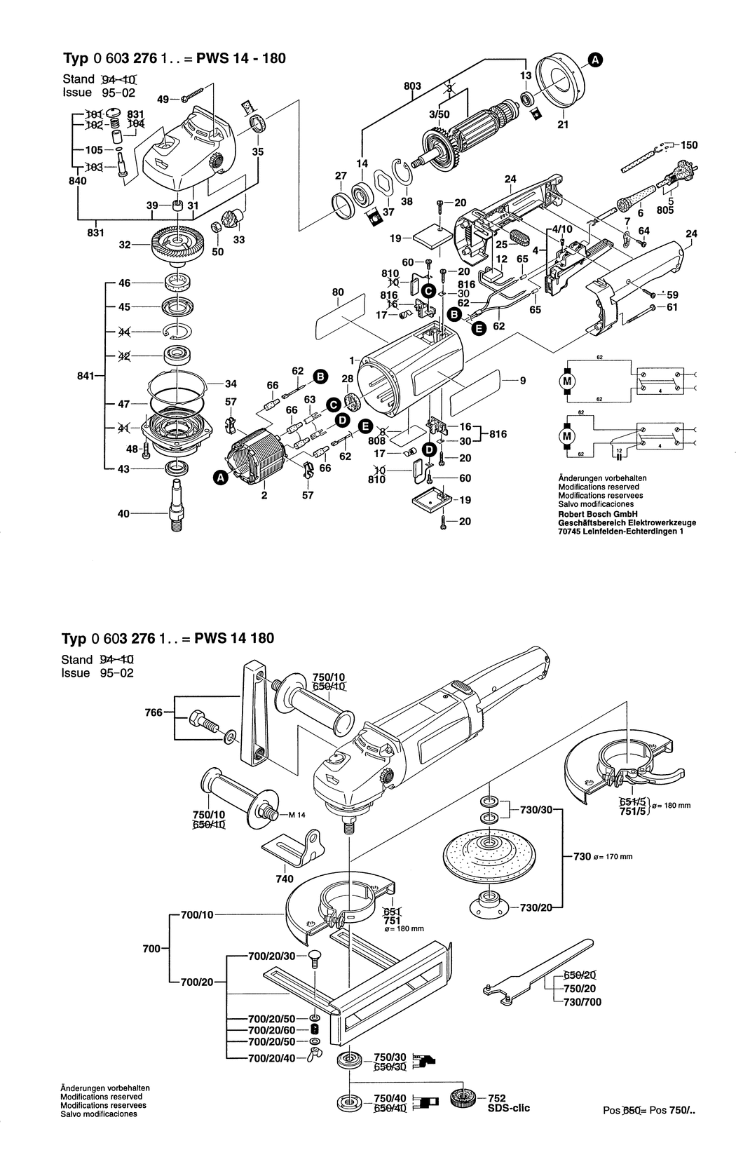 Bosch PWS 14-180 / 0603276103 / EU 230 Volt Spare Parts