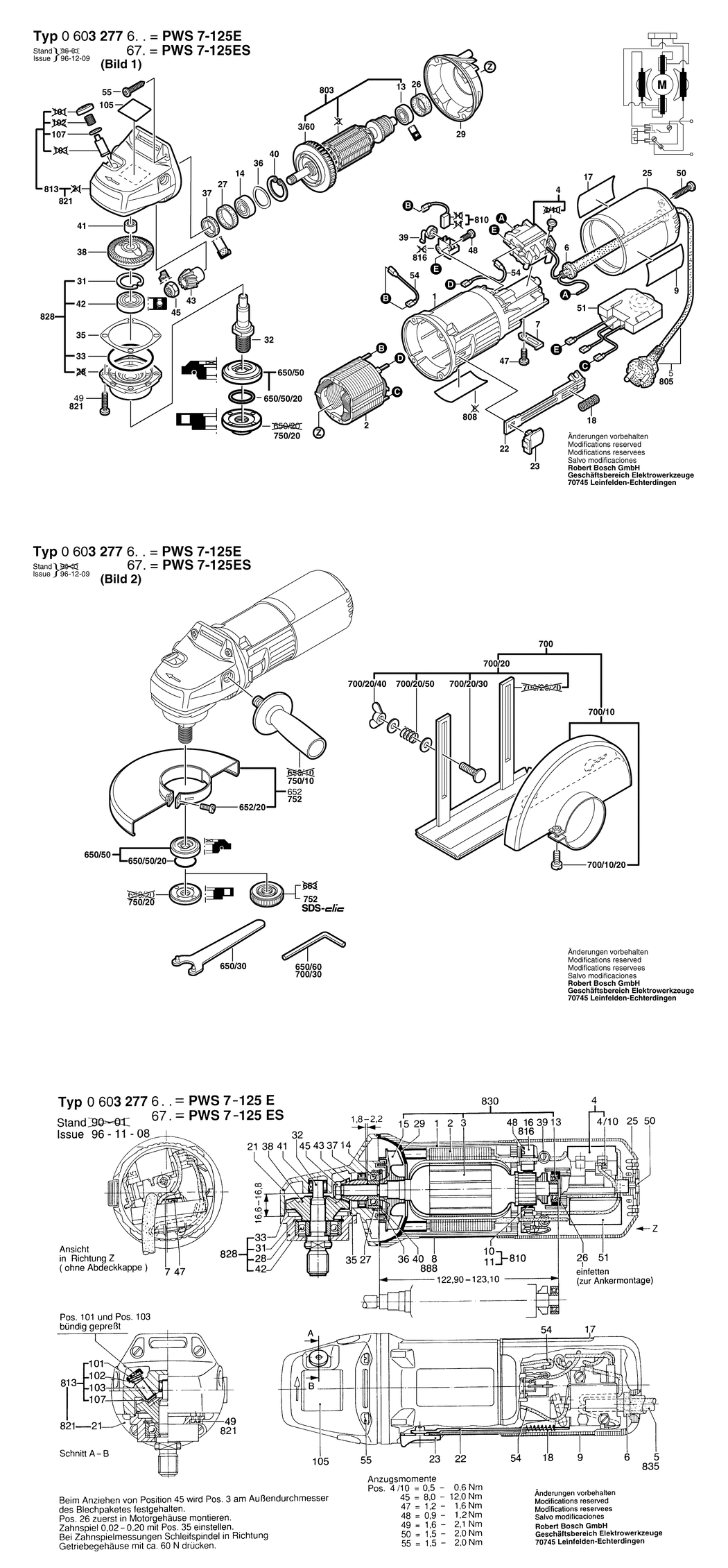 Bosch PWS 7-125 E / 0603277603 / EU 230 Volt Spare Parts