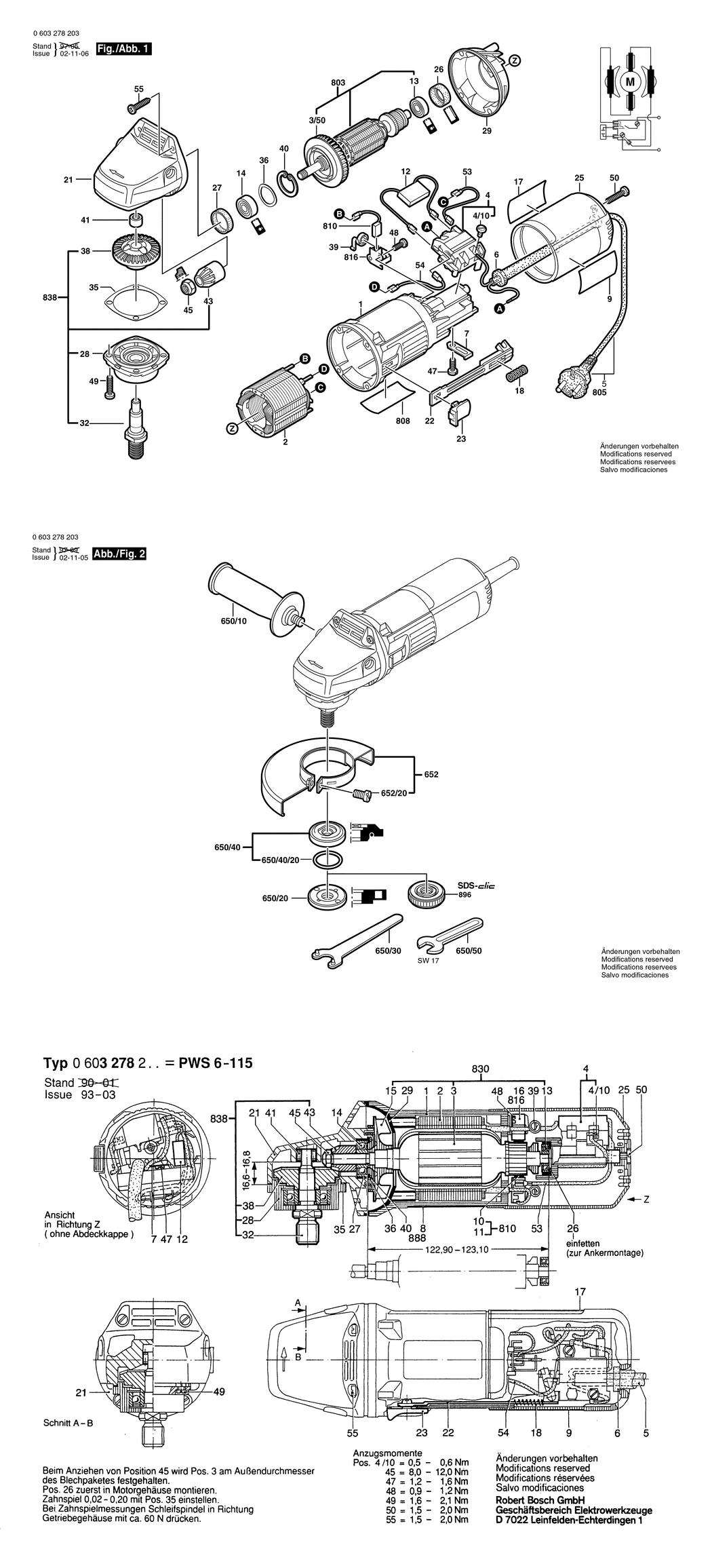 Bosch PWS 6-115 / 0603278232 / CH 220 Volt Spare Parts