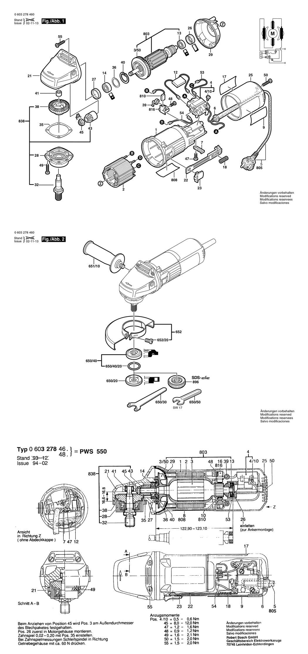 Bosch PWS 550 / 0603278463 / CH 230 Volt Spare Parts