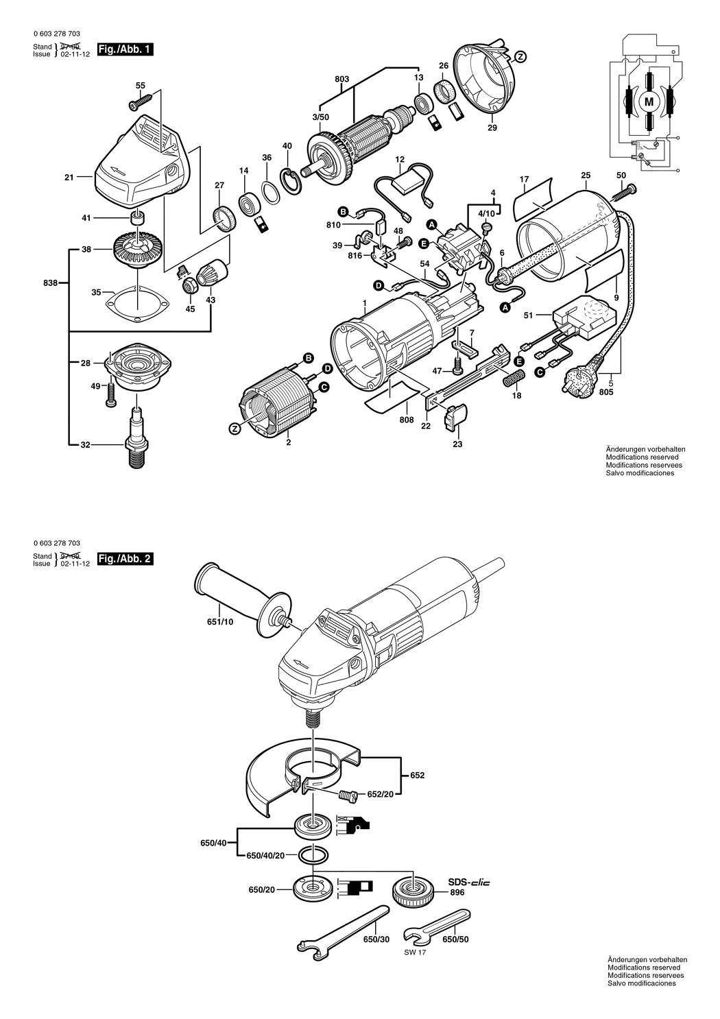 Bosch PWS 7-115 E / 0603278703 / EU 230 Volt Spare Parts