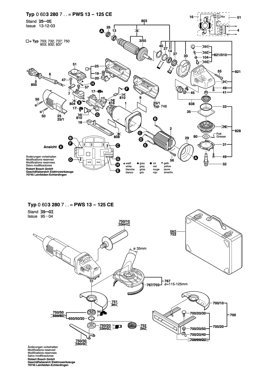 Bosch PWS 13-125 CE / 0603280732 / CH 230 Volt Spare Parts