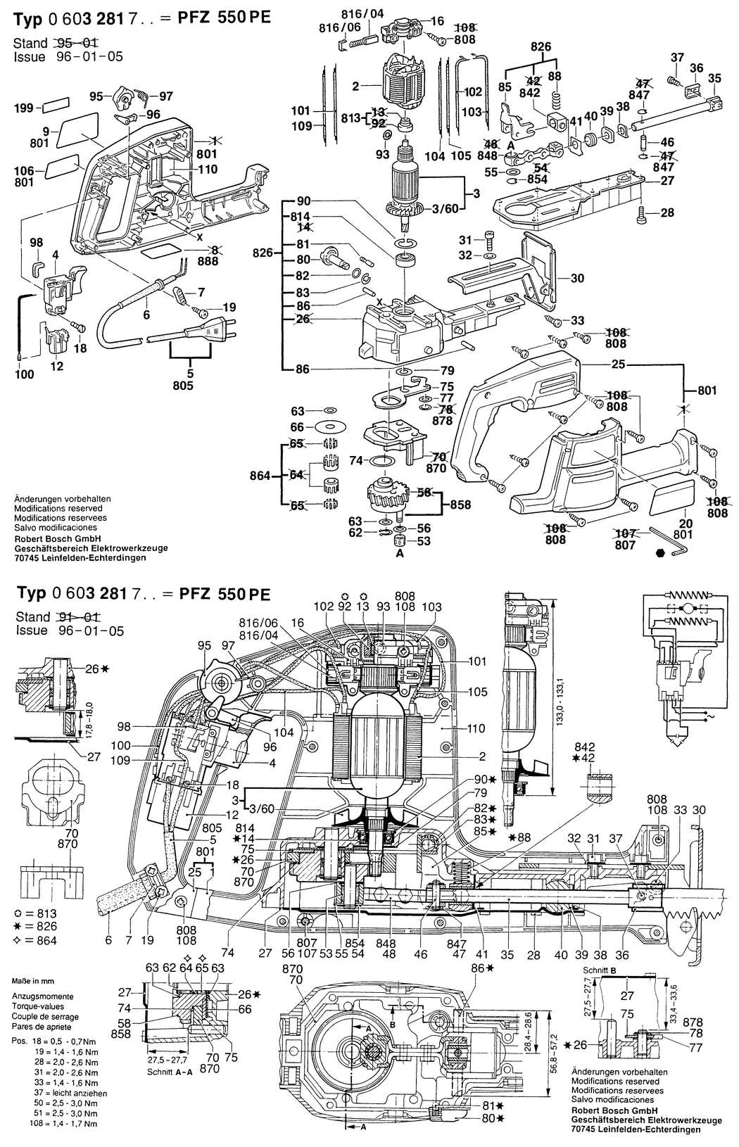 Bosch PFZ 550 PE / 0603281703 / EU 220 Volt Spare Parts