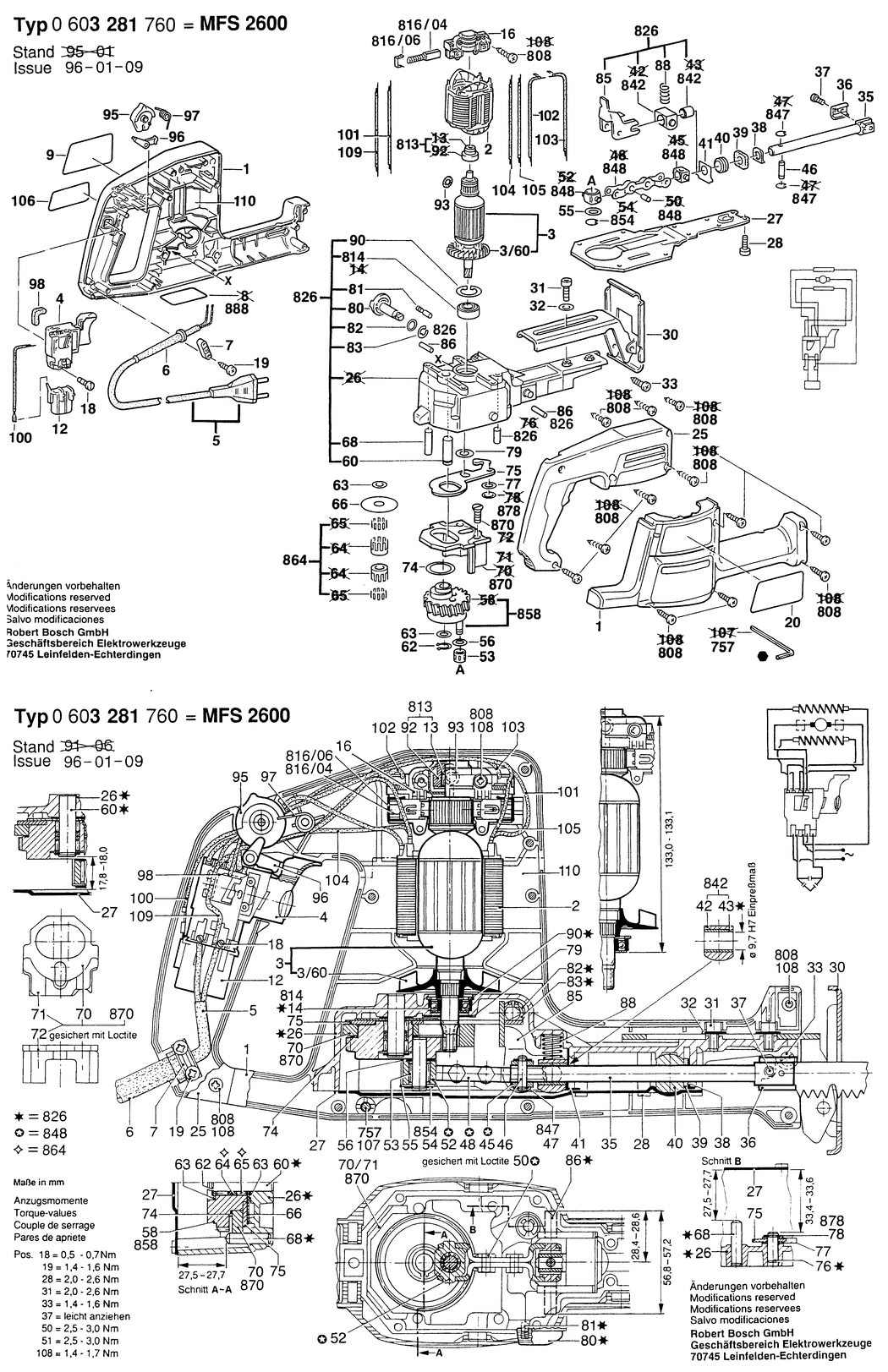 Bosch MFS 2600 / 0603281760 / CH 220 Volt Spare Parts