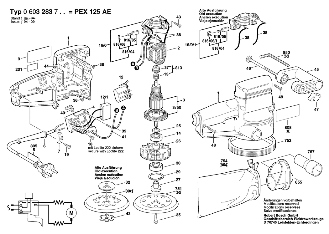 Bosch PEX 125 AE / 0603283750 / I 230 Volt Spare Parts