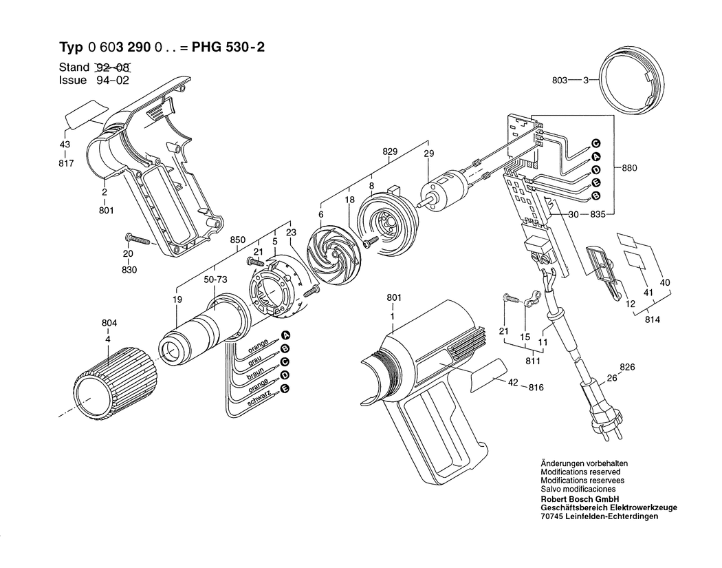 Bosch PHG 530-2 / 0603290032 / CH 230 Volt Spare Parts