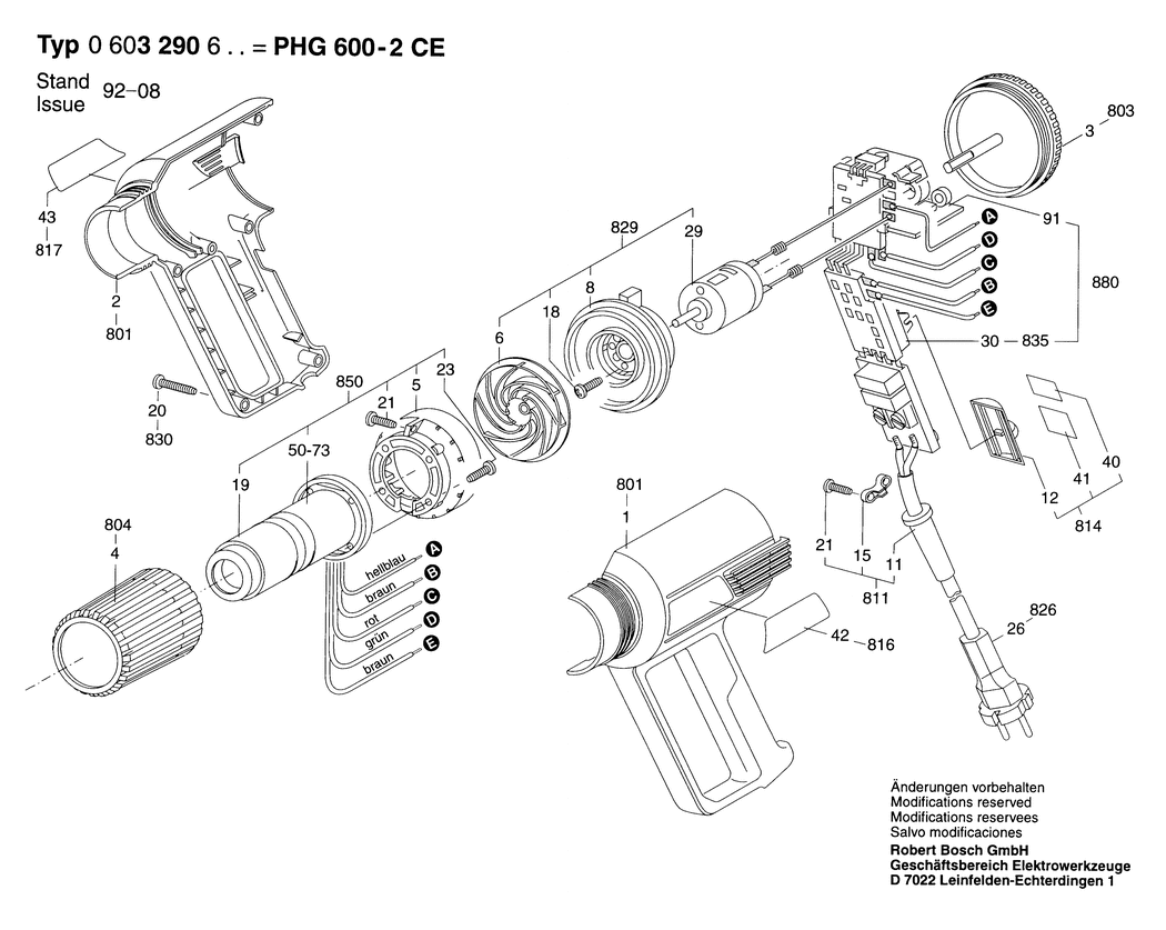 Bosch PHG 600-2 CE / 0603290632 / CH 230 Volt Spare Parts