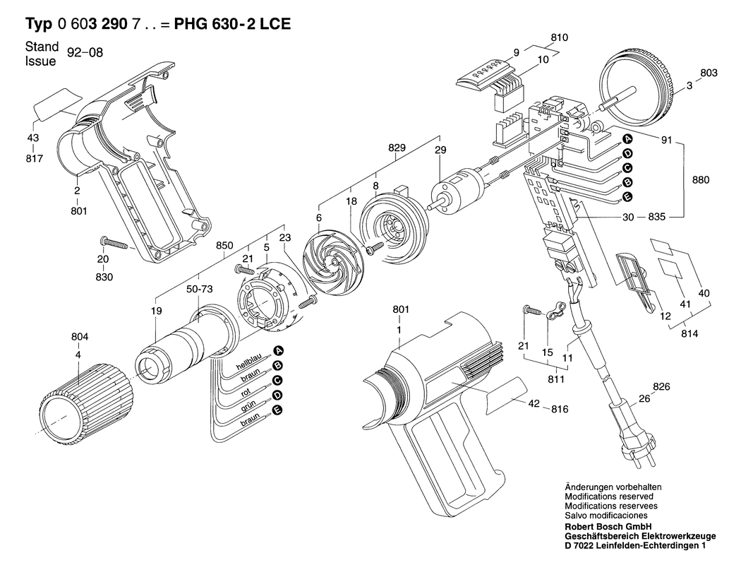 Bosch PHG 630-2 LCE / 0603290703 / EU 230 Volt Spare Parts