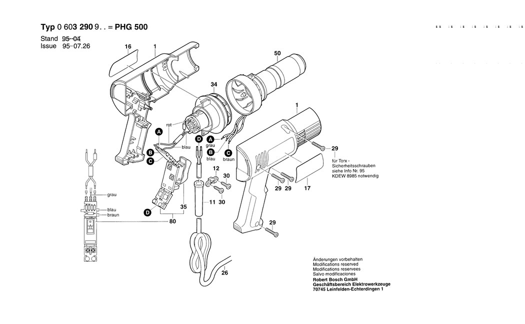 Bosch PHG 500 / 0603290942 / GB 230 Volt Spare Parts