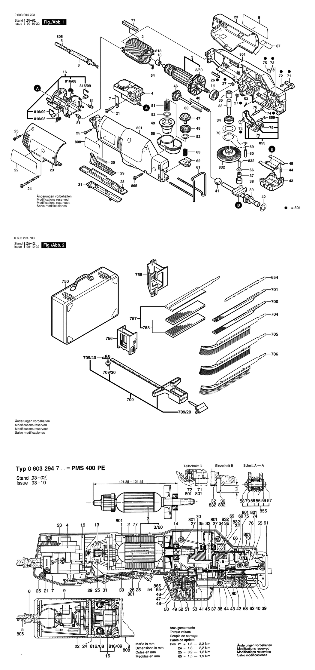 Bosch PMS 400 PE / 0603294703 / EU 230 Volt Spare Parts