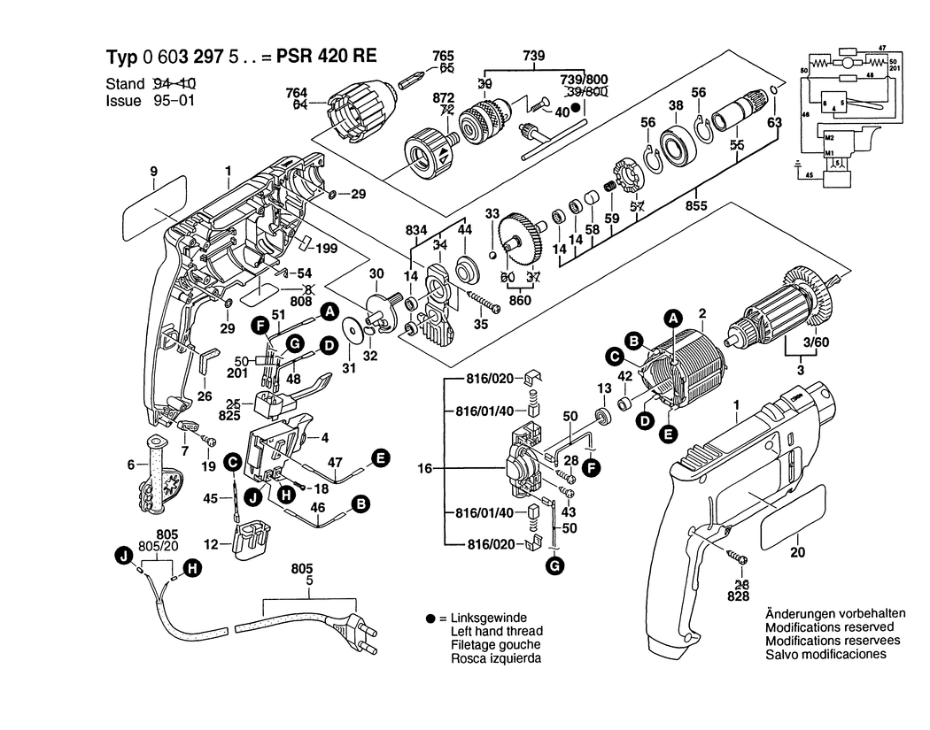 Bosch PSR 420 RE / 0603297532 / CH 230 Volt Spare Parts