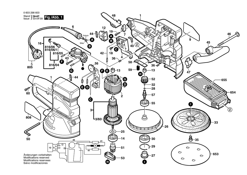 Bosch PEX 420 AE / 0603298632 / CH 230 Volt Spare Parts