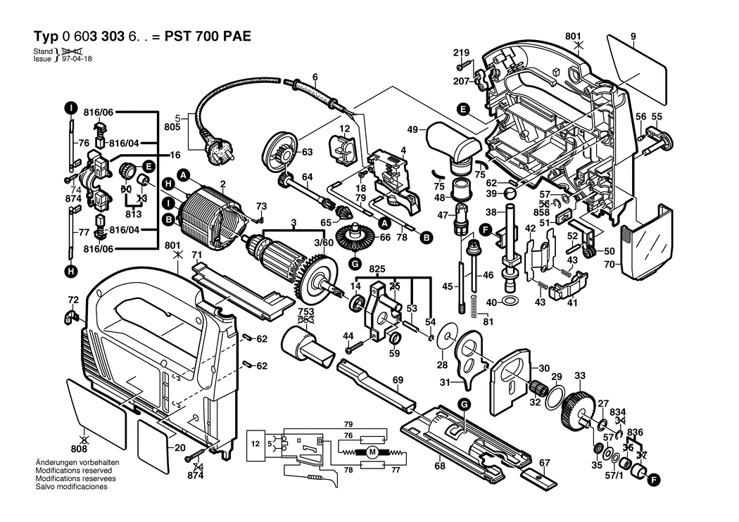 Bosch PST 700 PAE / 0603303603 / EU 230 Volt Spare Parts