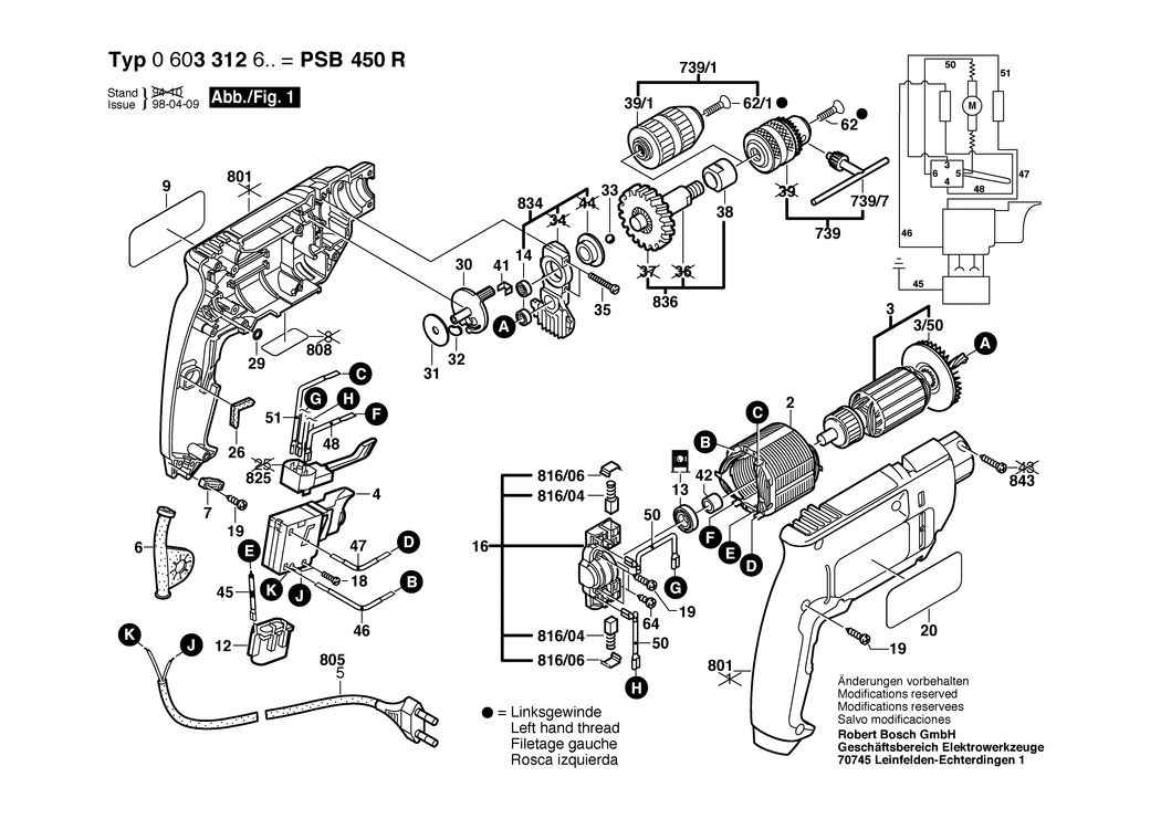 Bosch PSB 450 R / 0603312603 / EU 230 Volt Spare Parts