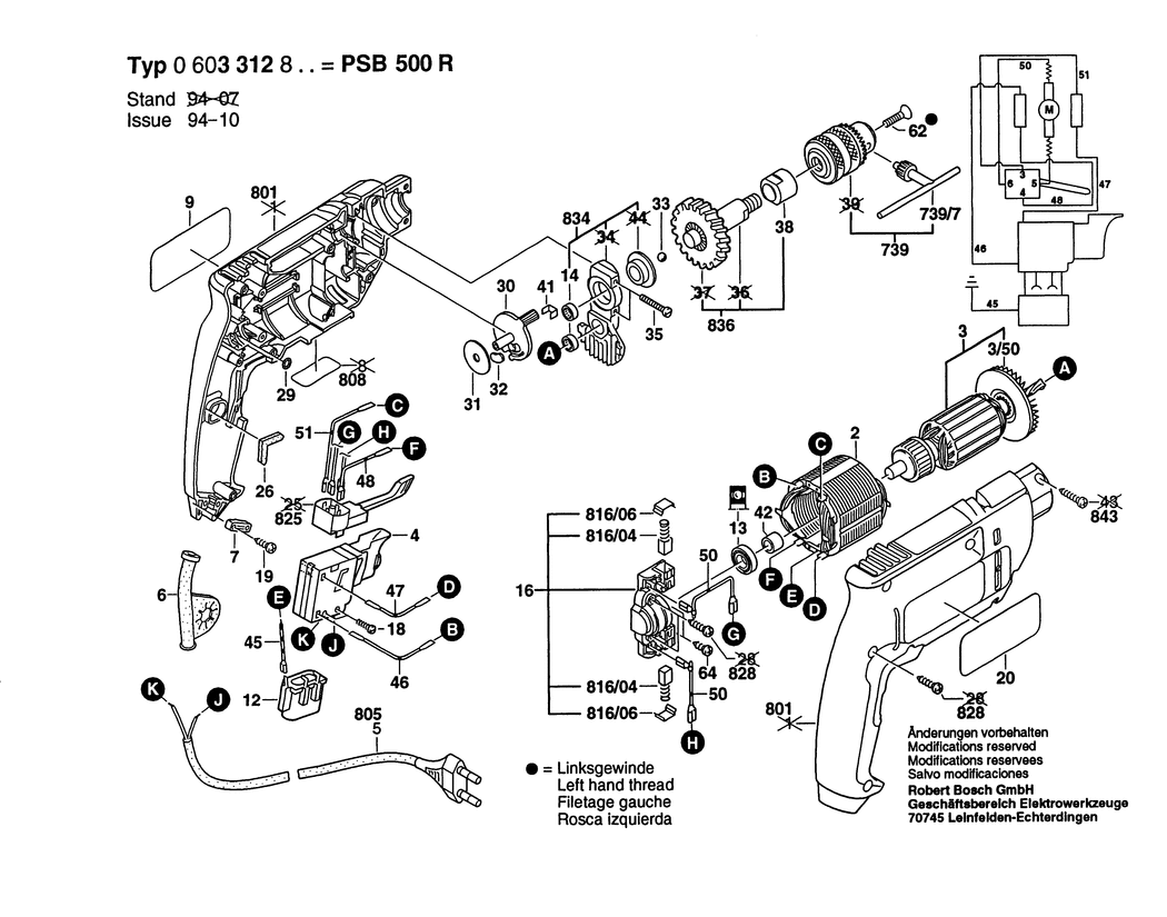 Bosch PSB 500 R / 0603312832 / CH 230 Volt Spare Parts