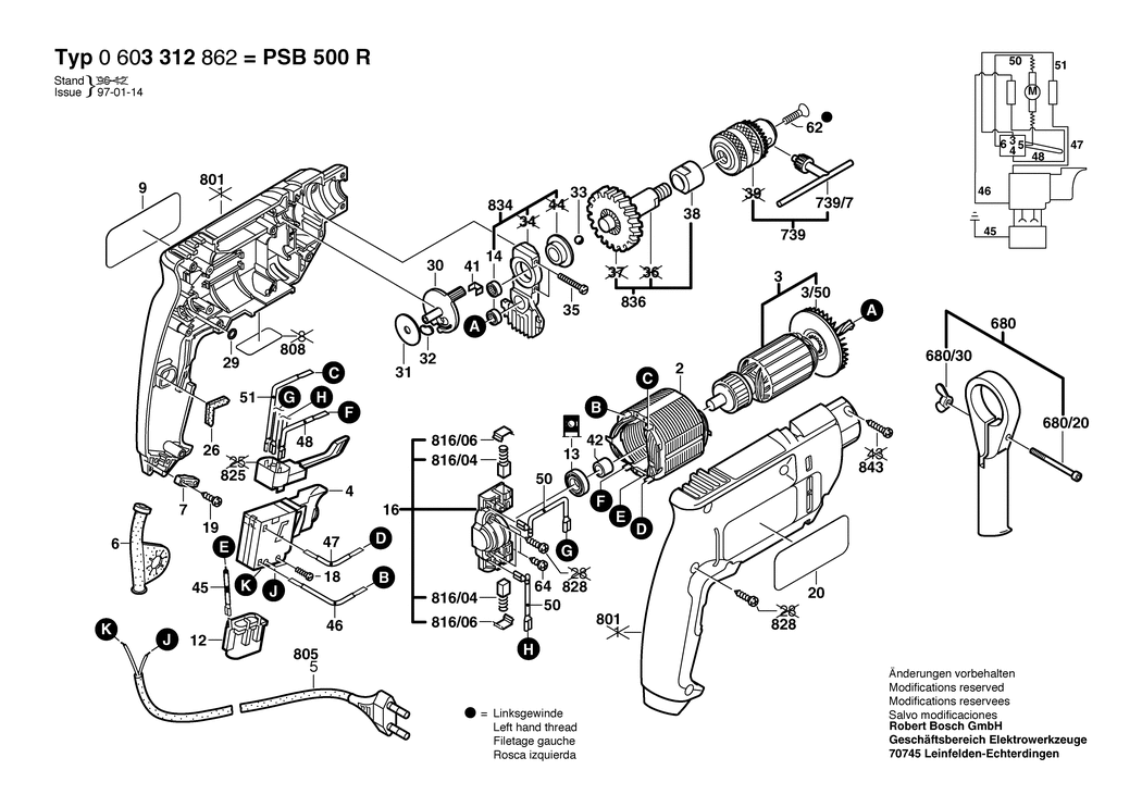 Bosch PSB 500 R / 0603312862 / EU 230 Volt Spare Parts